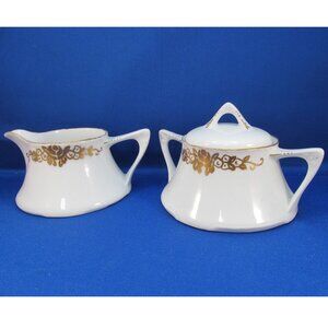 Vintage 1940s Porcelain Creamer and Sugar Bowl Set Signed Z.S.C Bavaria